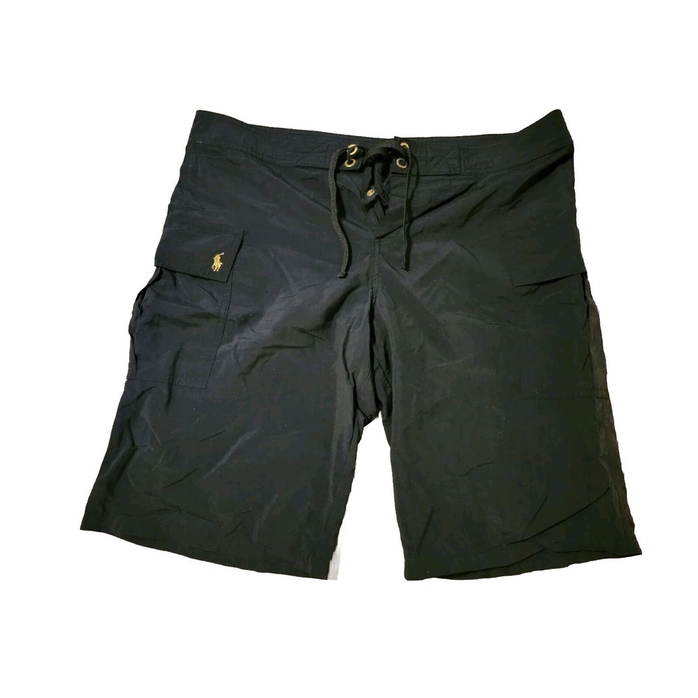 Polo Ralph Lauren Men's Black Board Swim Surf Shorts Size Medium UNLINED